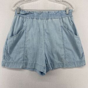 ELIZABETH AND JAMES Shorts M Paperbag 3.5" Chambray Walking Pull On Cotton Blue